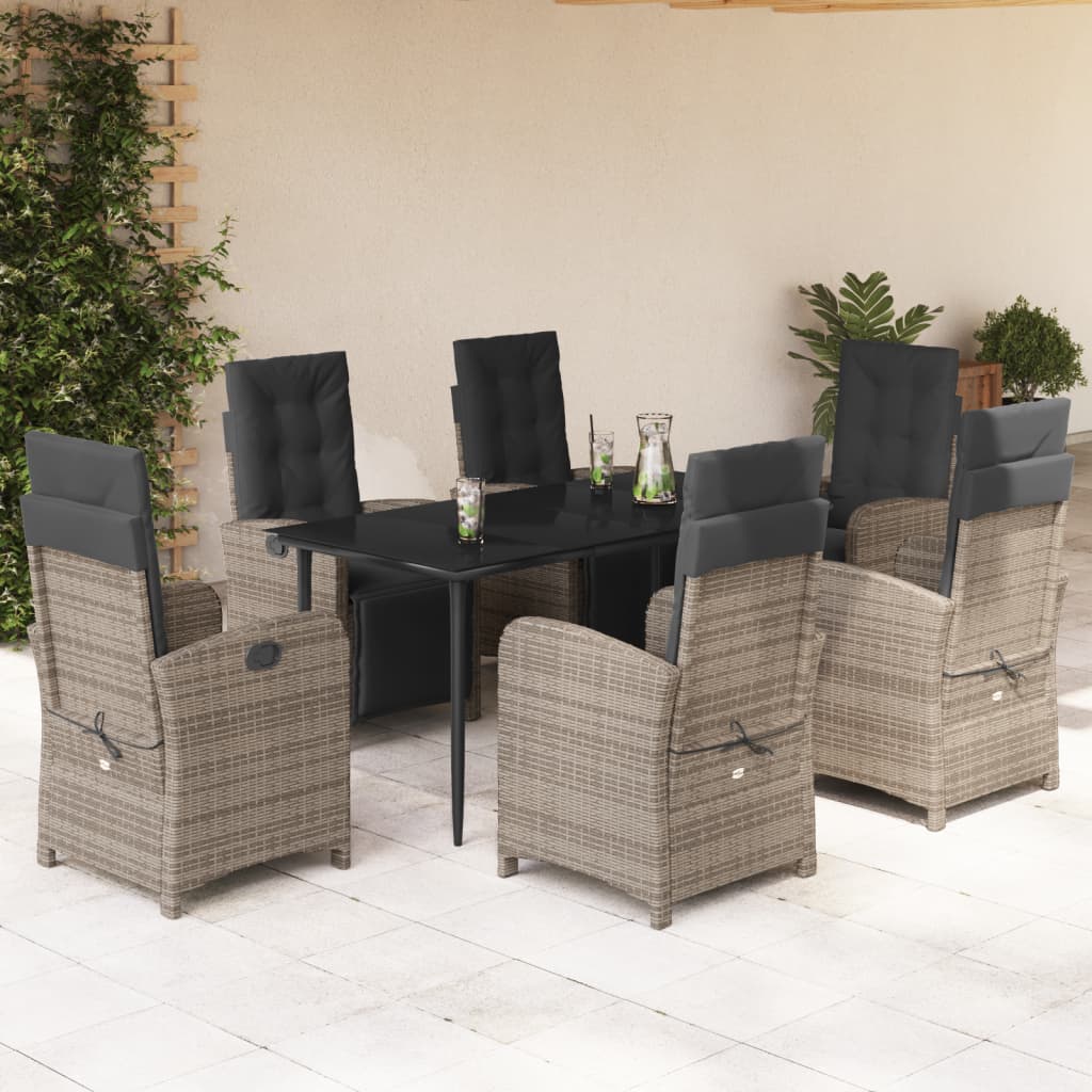 7-tlg. Garten-Essgruppe mit Kissen Grau Poly Rattan